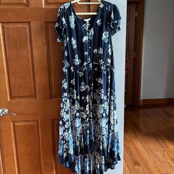 Lucky Brand 2X Blue Floral High Low Hem Midi Dress - Picture 8 of 16